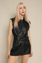 90s Bebe Black Leather Motorcycle Vest With Belt