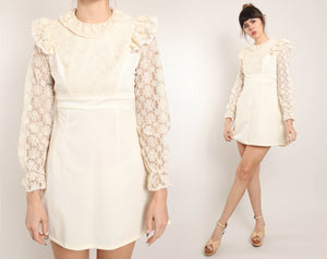 70s Flutter Lace Mini Dress