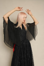 1990s Black Sheer Chiffon Shawl