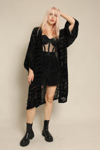 2010s Johnny Was Black Velvet Burnout Duster Jacket