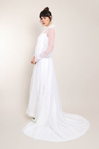70s Chiffon Prairie Dress With Train