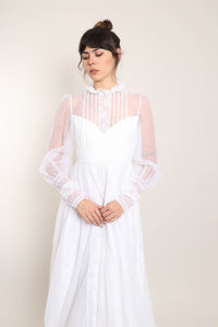 70s Chiffon Prairie Dress With Train