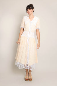 80s Silk Chiffon Edwardian Dress