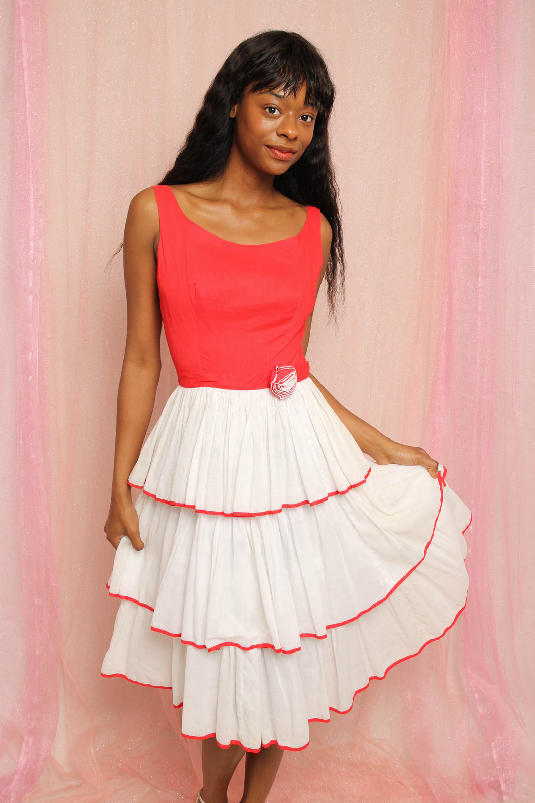 ️ 60s Red Rose Dress