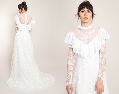 70s Victorian Lace Dress With Train