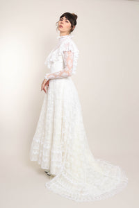 70s Victorian Lace Dress With Train