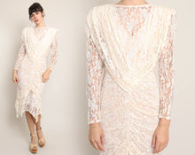 80s Ruched Lace Dress