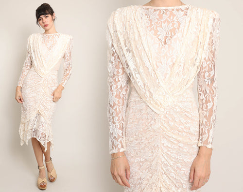 80s Ruched Lace Dress