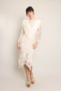 80s Ruched Lace Dress