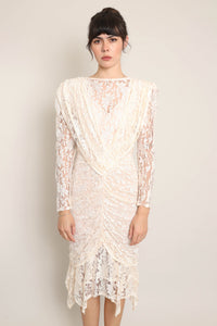 80s Ruched Lace Dress