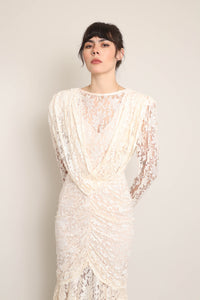 80s Ruched Lace Dress