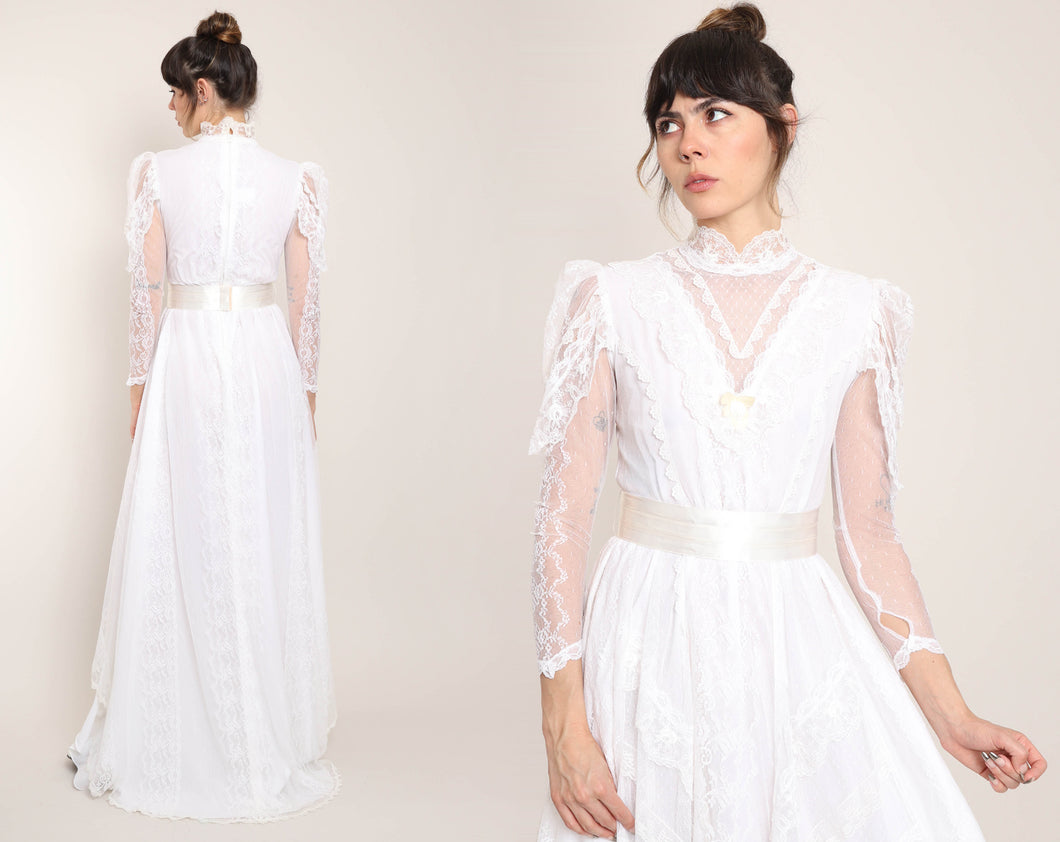 70s Country Elegance Dress With Train