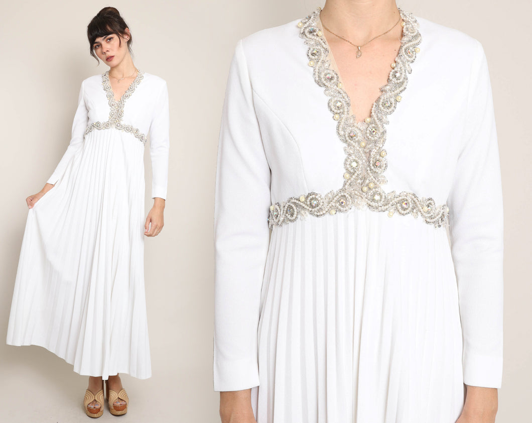 60s Beaded & Pleated Maxi Dress