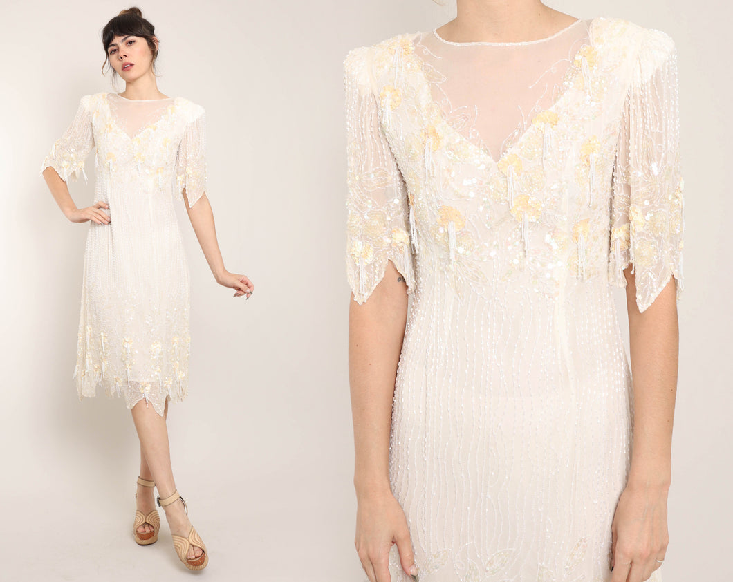 80s Tassel Fringe Beaded Dress