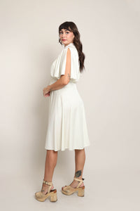 70s Draped Flutter Sleeve Dress