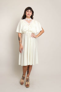 70s Draped Flutter Sleeve Dress