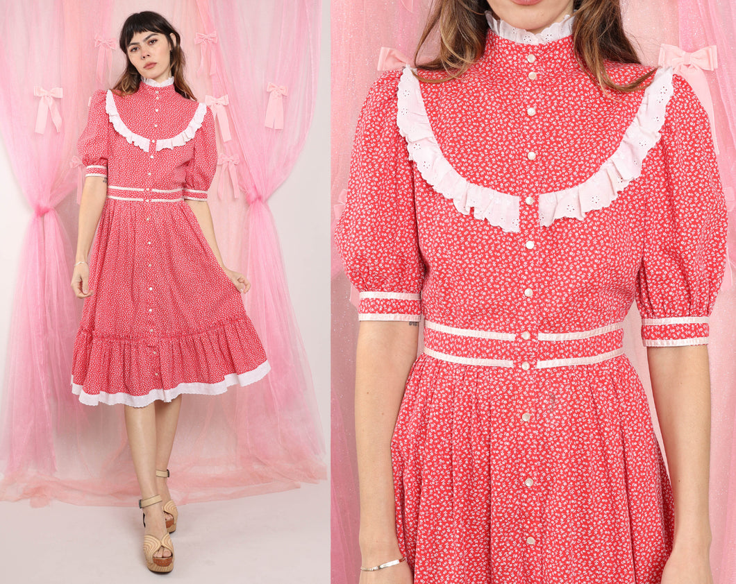 ❤️ 70s Red Prairie Dress
