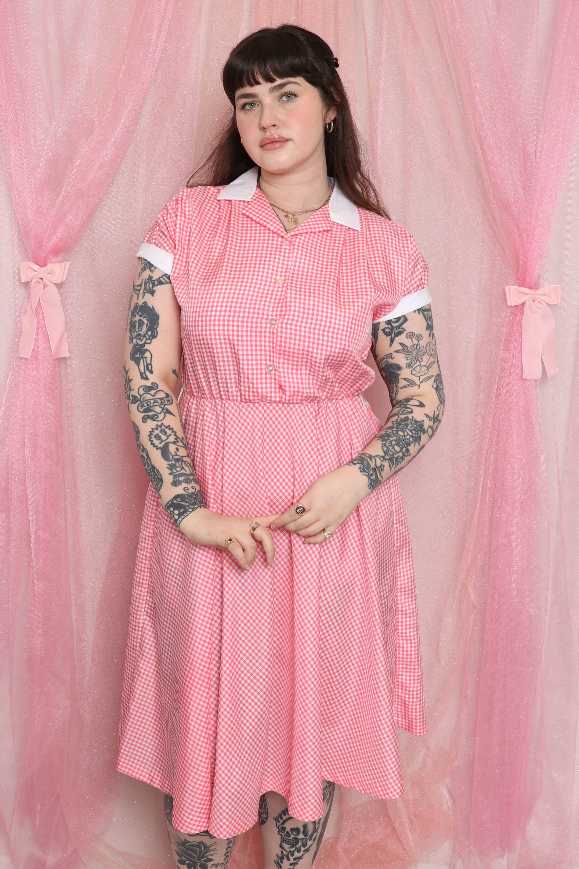 ️ 80s Pink Gingham Dress