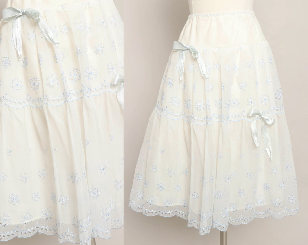 70s Blue Eyelet Lace Petticoat