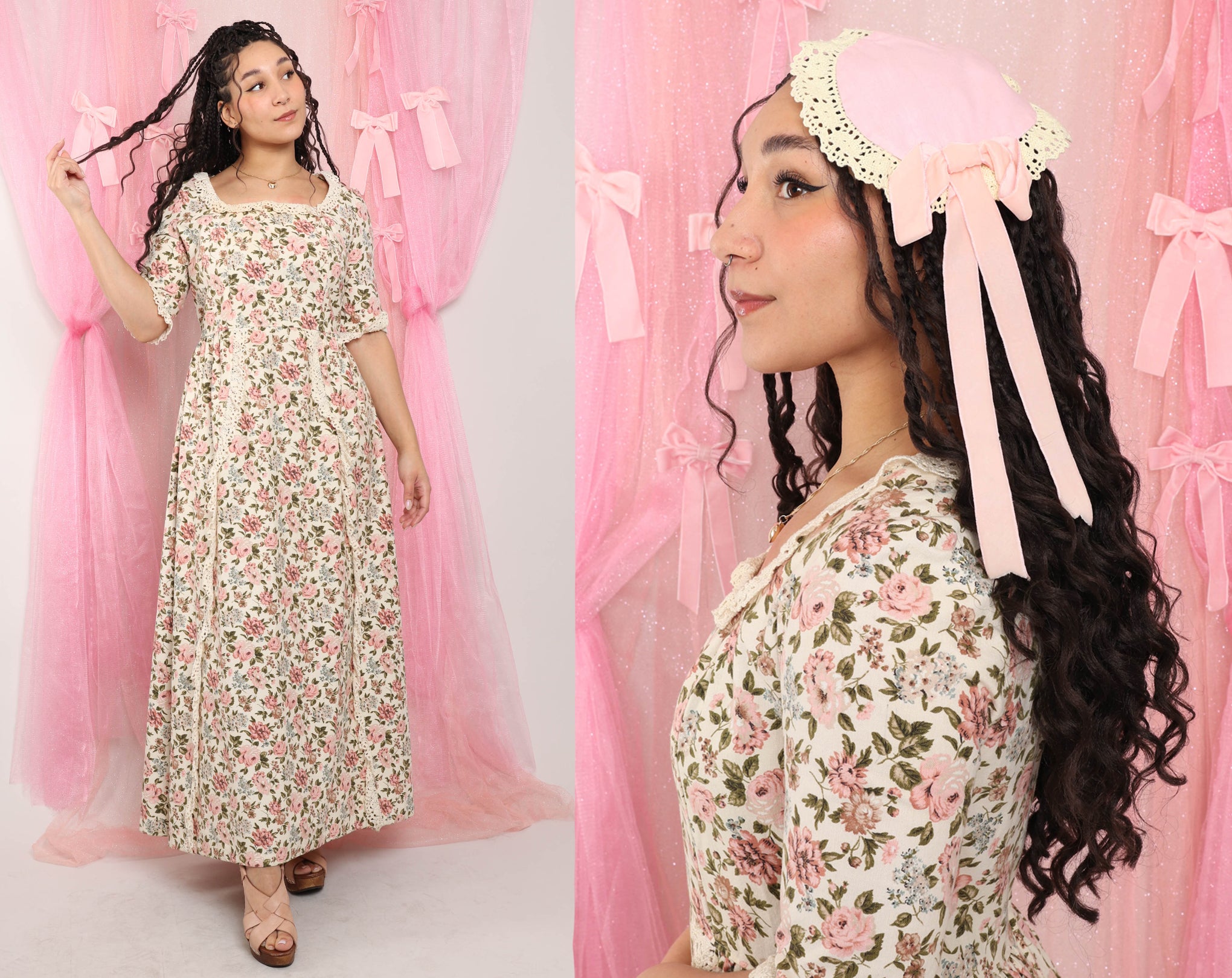 Luxie Vintage 70s Floral Prairie Dress with Hat