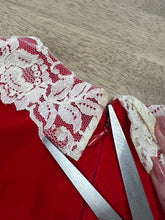 1960s Red Velvet Mini Dress With Lace Trim - S