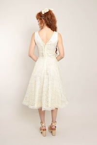 50s Silver Lace & Satin Dress