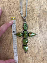 Chimney Butte Gaspeite Cross Pendant With Liquid Silver Necklace