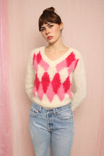 ❤️ 60s Pink Argyle Mohair Sweater