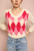 ❤️ 60s Pink Argyle Mohair Sweater