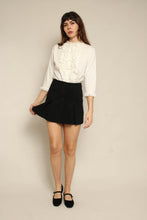 1950s White Cotton Ruffle Lace Blouse With Rhinestone Buttons