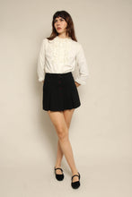 1950s White Cotton Ruffle Lace Blouse With Rhinestone Buttons