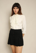 1950s White Cotton Ruffle Lace Blouse With Rhinestone Buttons
