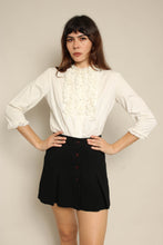 1950s White Cotton Ruffle Lace Blouse With Rhinestone Buttons