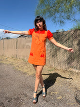 1970s Orange Puff Sleeve Elephant Print Mod Mini Dress