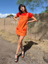1970s Orange Puff Sleeve Elephant Print Mod Mini Dress
