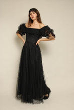 1980s Black Tulle Puff Sleeve Romantic Victorian Prairie Dress