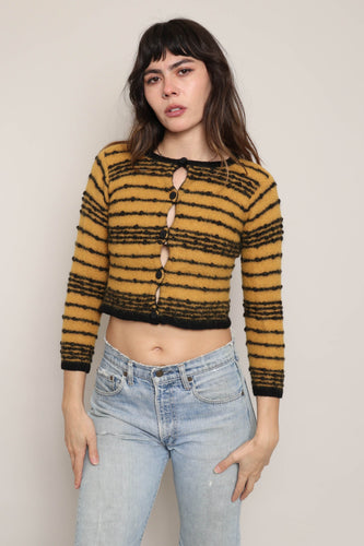 80s Mustard Striped Cardigan