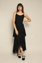 1930s Black Tiered Chiffon Bias Cut Dress