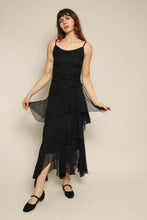 1930s Black Tiered Chiffon Bias Cut Dress