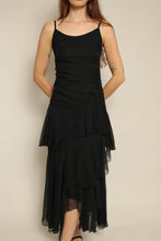 1930s Black Tiered Chiffon Bias Cut Dress