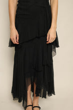 1930s Black Tiered Chiffon Bias Cut Dress