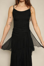 1930s Black Tiered Chiffon Bias Cut Dress