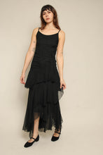 1930s Black Tiered Chiffon Bias Cut Dress