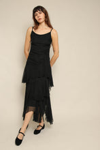 1930s Black Tiered Chiffon Bias Cut Dress