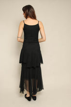 1930s Black Tiered Chiffon Bias Cut Dress