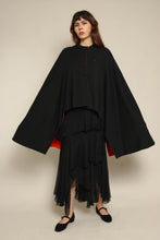 1960s Cardinali Black Wool Shawl With Red Orange Lining