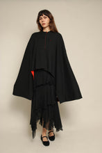 1960s Cardinali Black Wool Shawl With Red Orange Lining