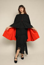 1960s Cardinali Black Wool Shawl With Red Orange Lining