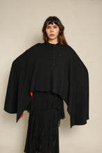 1960s Cardinali Black Wool Shawl With Red Orange Lining
