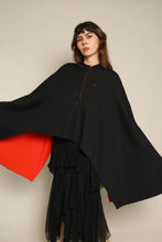 1960s Cardinali Black Wool Shawl With Red Orange Lining